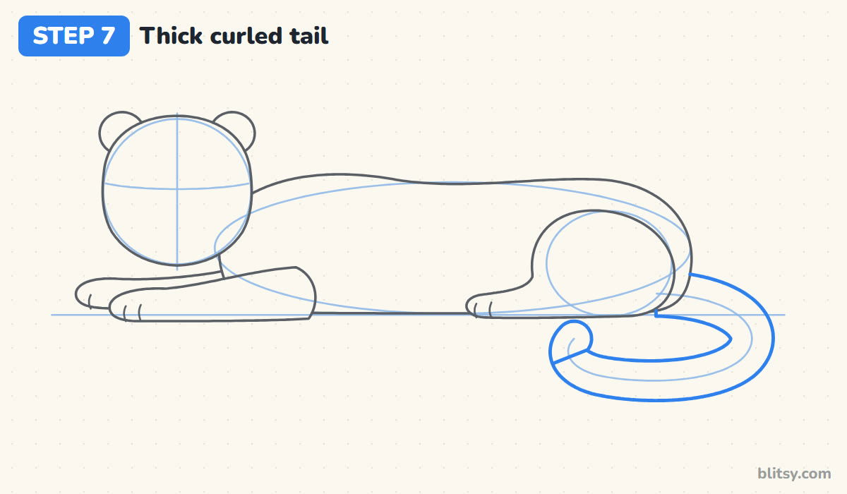 How to draw a snow leopard step by step step 7 - draw the thick curled tail