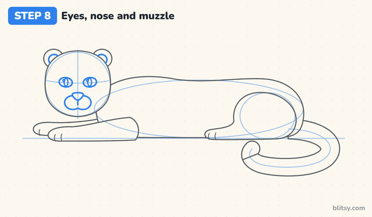 How to draw a snow leopard step by step step 8 - put in the face