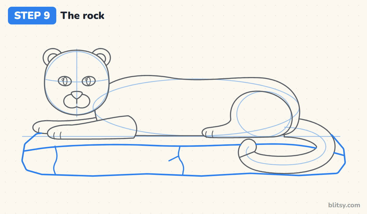 How to draw a snow leopard step by step step 9 - build the rock underneath