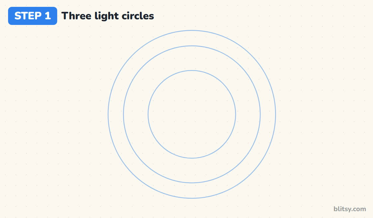 How to draw a sun step by step step 1 - draw three light circles