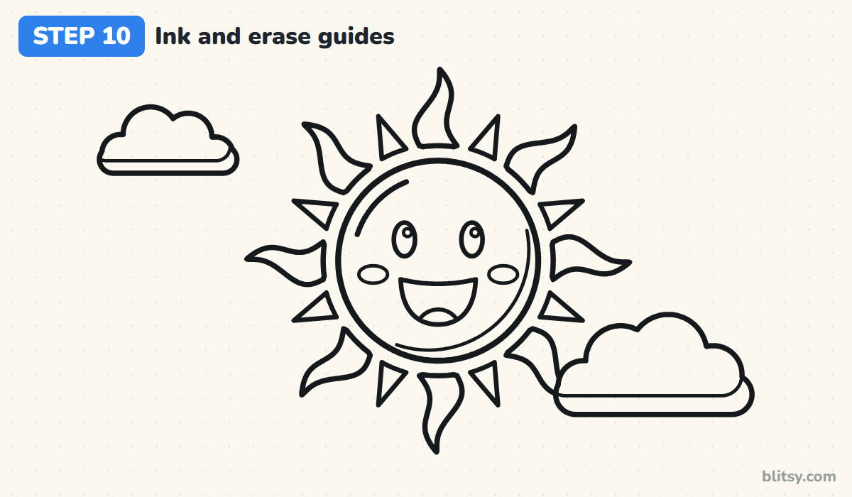 How to draw a sun step by step step 10 - ink the lines and erase the guides