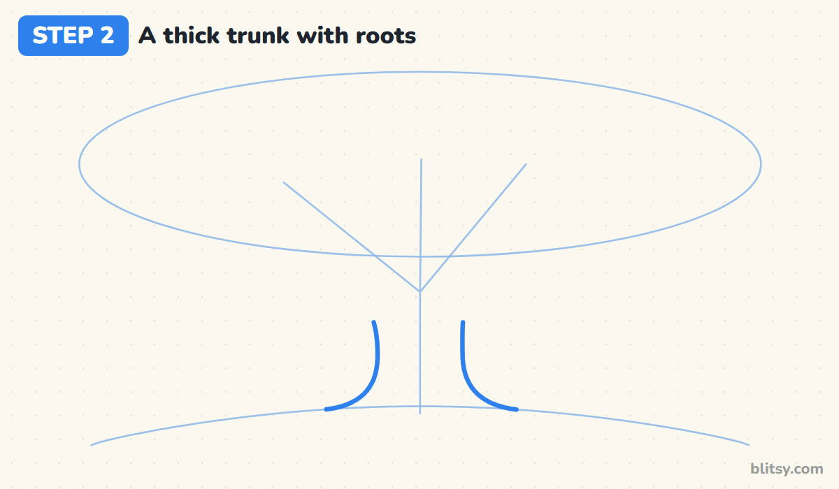 How to draw a tree step by step step 2 - draw a thick trunk that flares into roots