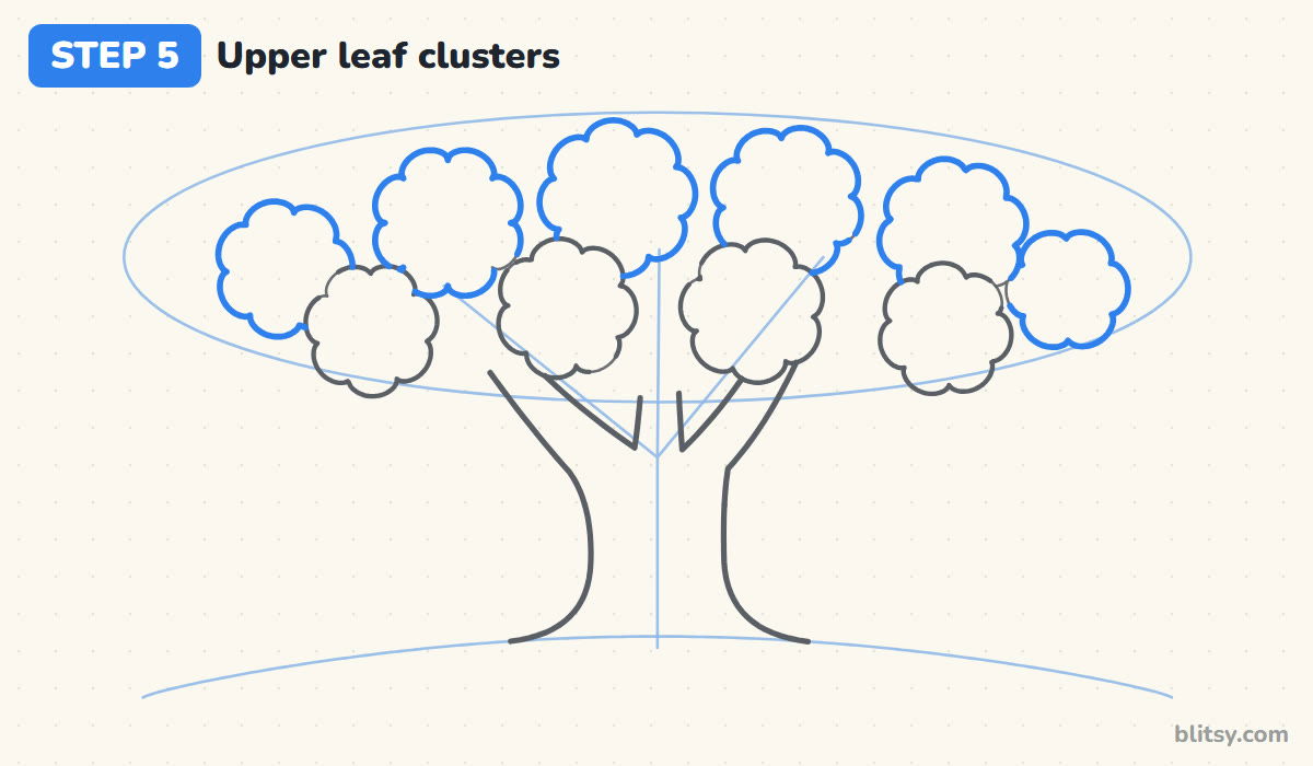 How to draw a tree step by step step 5 - stack the upper clusters behind them