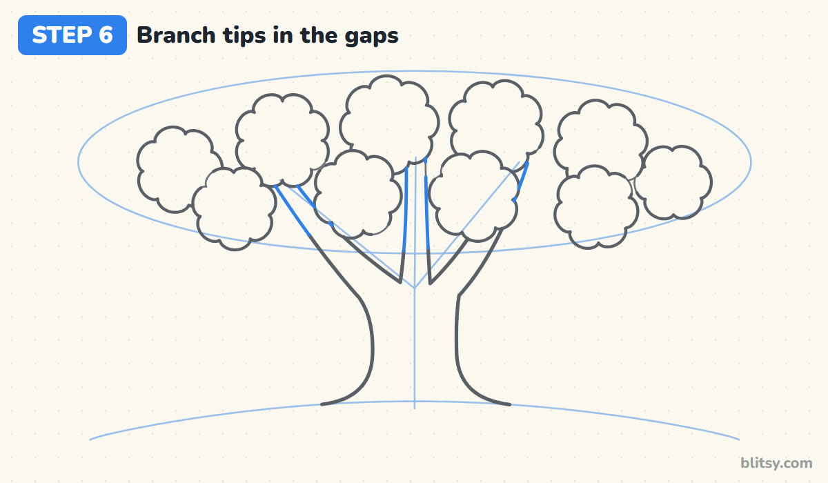 How to draw a tree step by step step 6 - let branch tips peek through the gaps