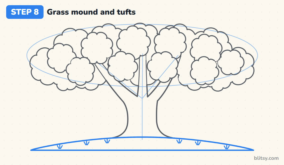 How to draw a tree step by step step 8 - draw the grass mound and tufts