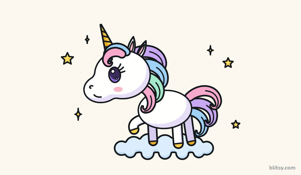How to draw a unicorn step by step - finished colored unicorn drawing