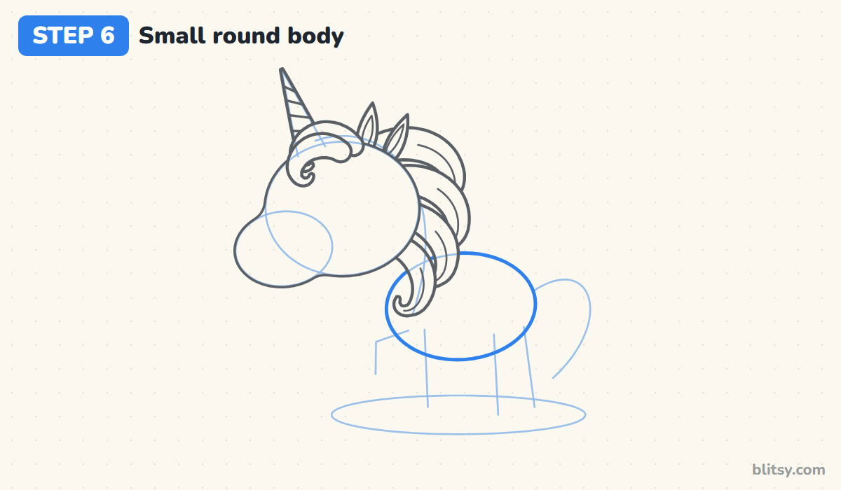 How to draw a unicorn step by step step 6 - shape the small round body