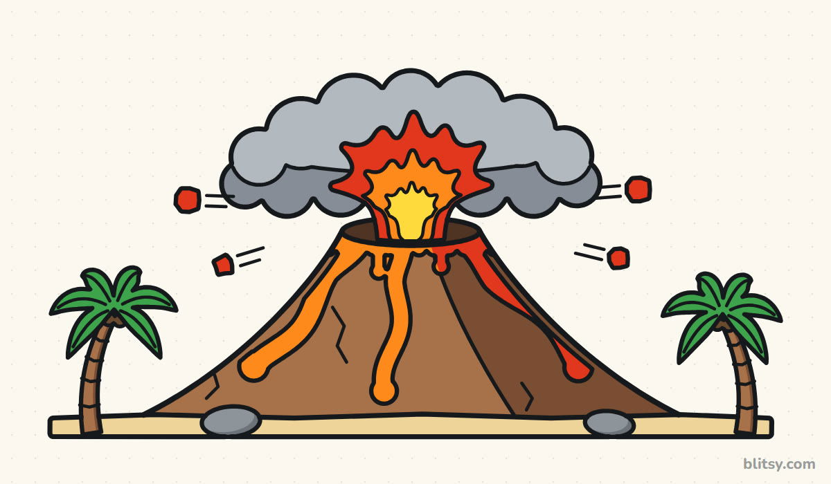 How to draw a volcano step by step - finished drawing