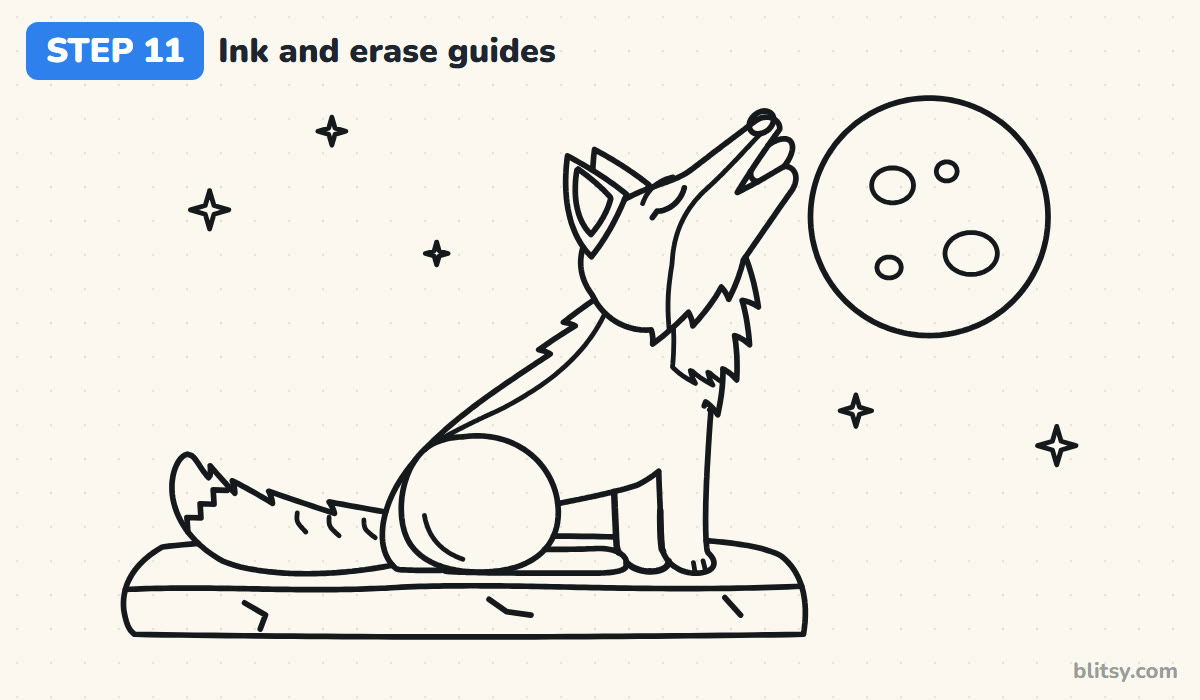 How to draw a wolf step by step step 11 - ink the lines and erase the guides