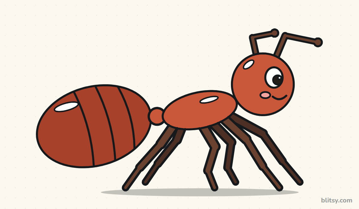 How to draw an ant step by step - finished colored ant drawing