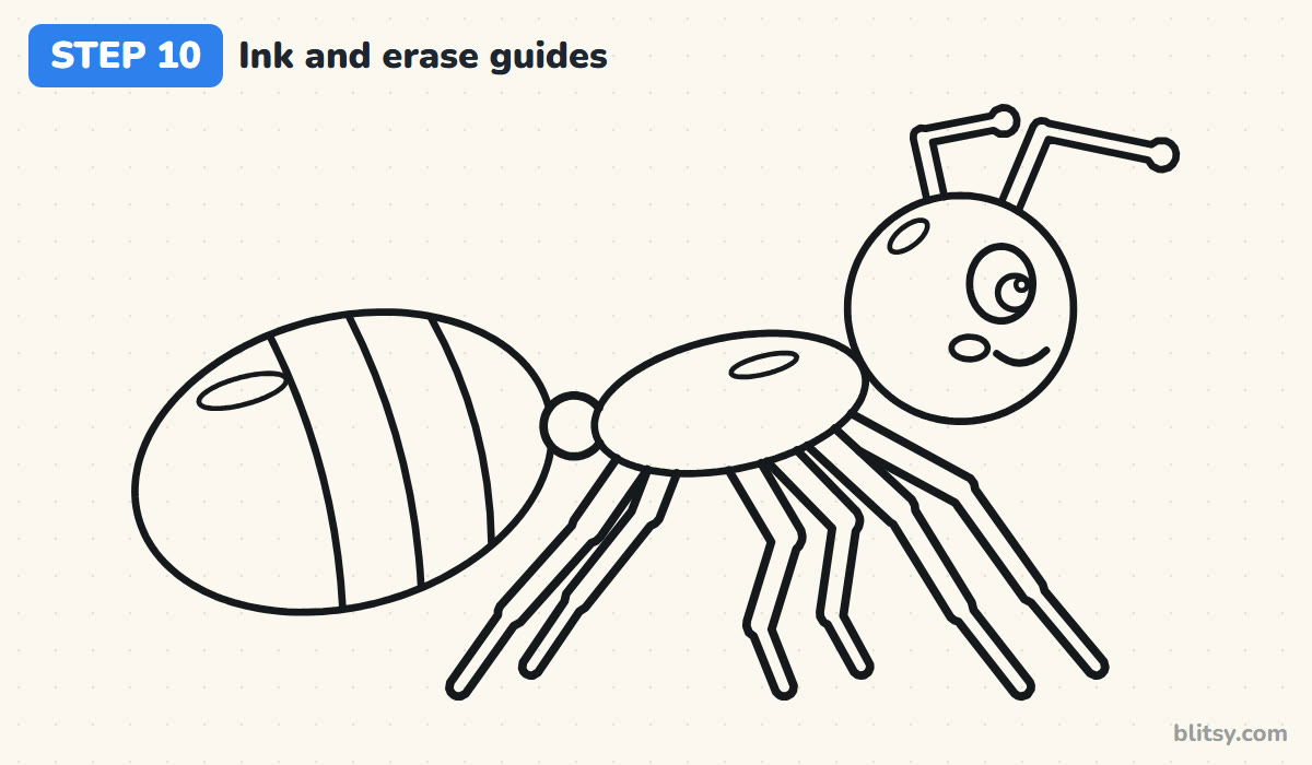 How to draw an ant step by step step 10 - ink the lines and erase the guides