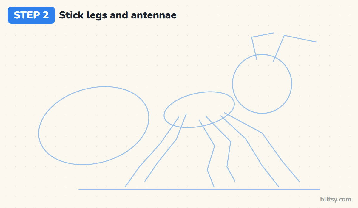 How to draw an ant step by step step 2 - add stick legs and antennae