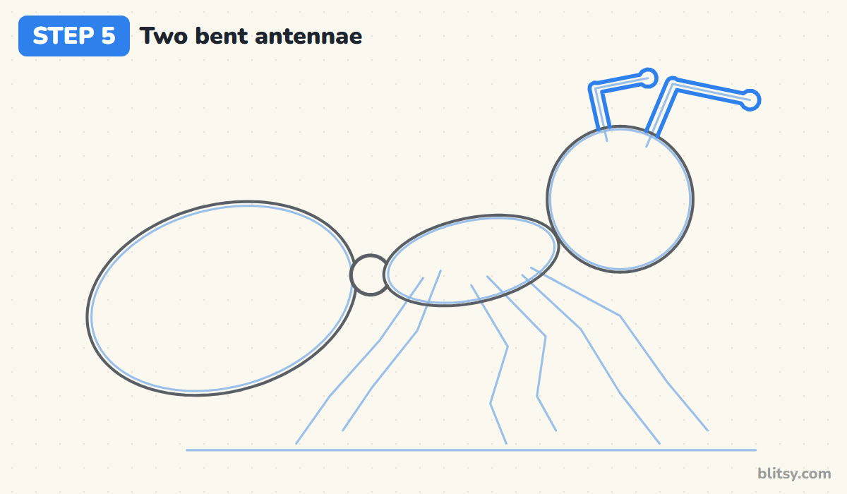 How to draw an ant step by step step 5 - turn the sticks into two bent antennae