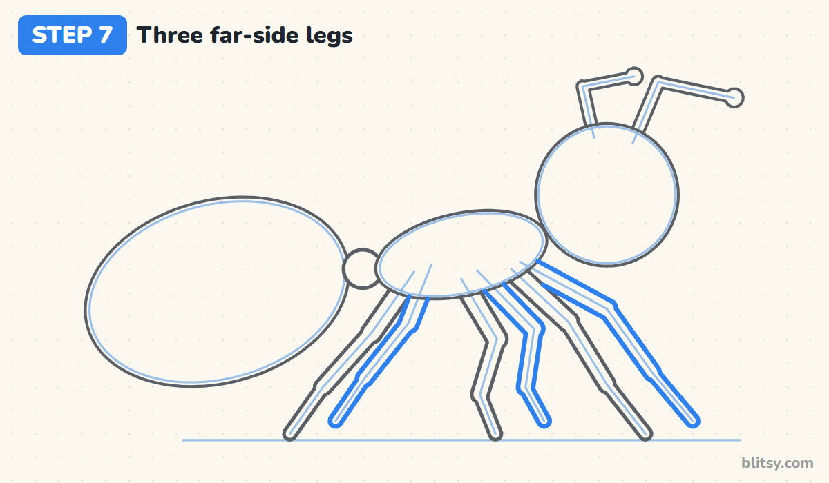 How to draw an ant step by step step 7 - add the three far-side legs