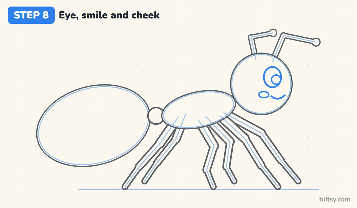 How to draw an ant step by step step 8 - draw the eye, smile and cheek