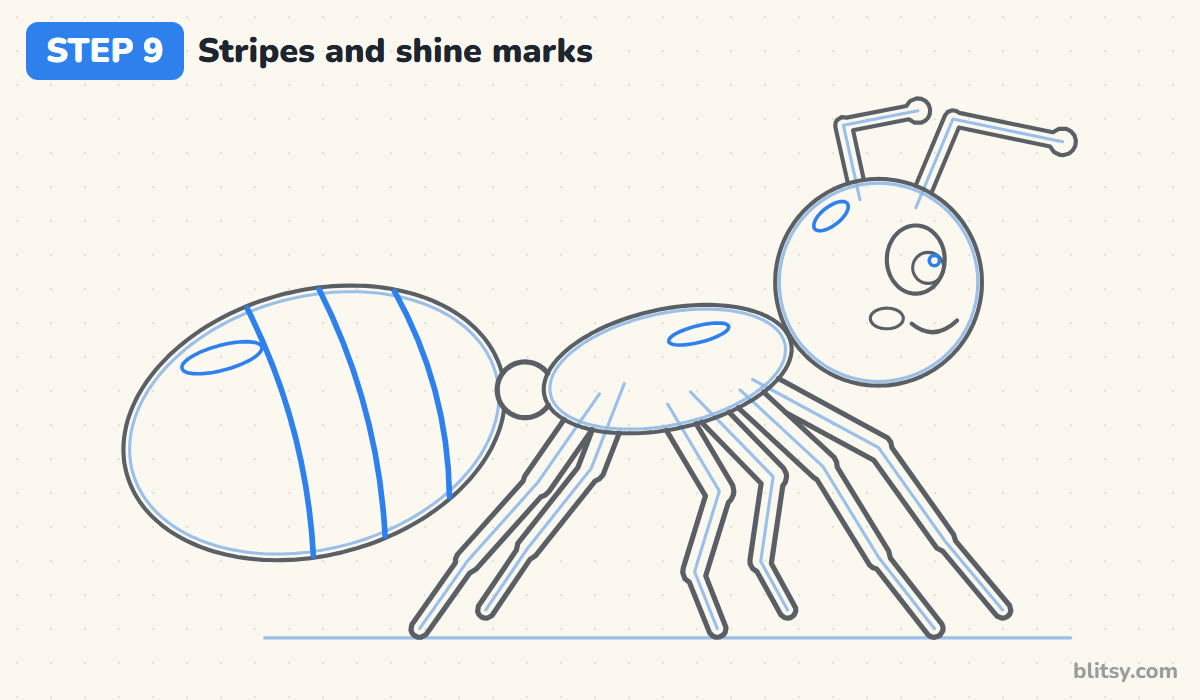 How to draw an ant step by step step 9 - add stripes and shine marks