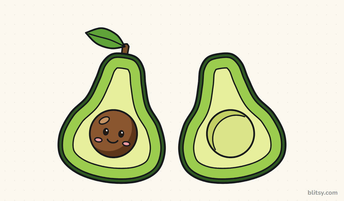 How to draw an avocado step by step - finished colored avocado drawing
