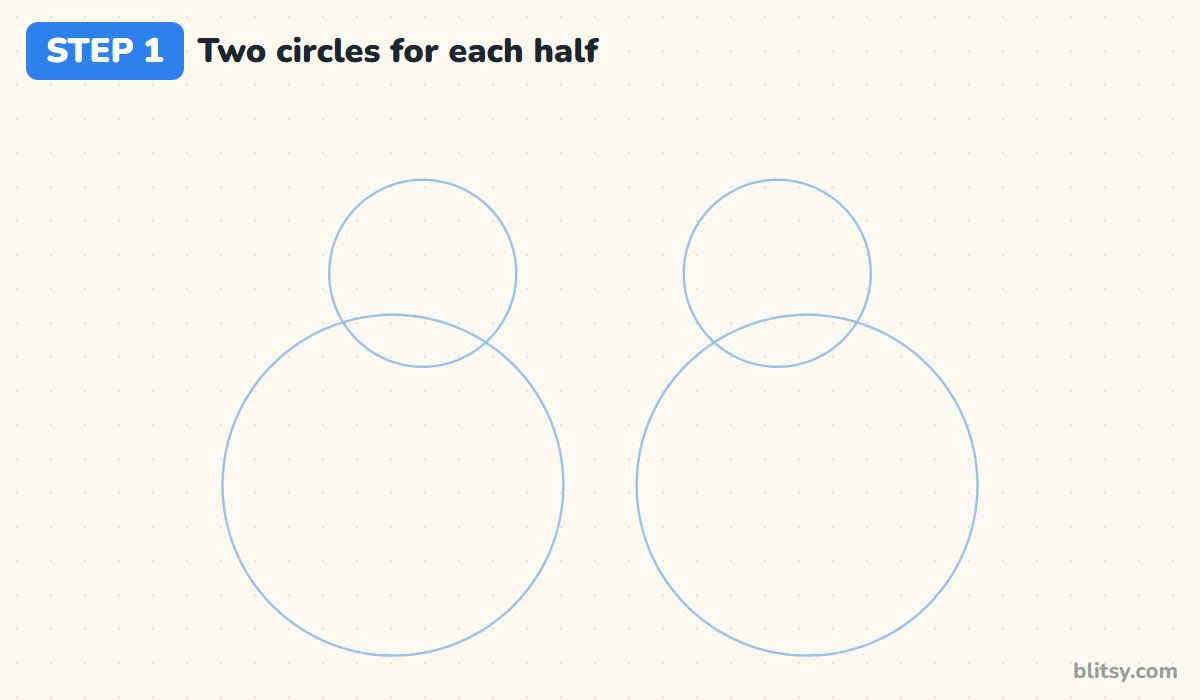 How to draw an avocado step by step step 1 - stack two circles for each half