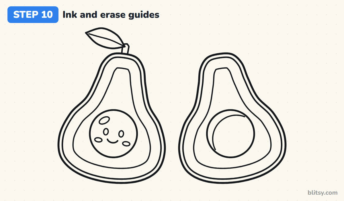 How to draw an avocado step by step step 10 - ink the keepers and erase the guides