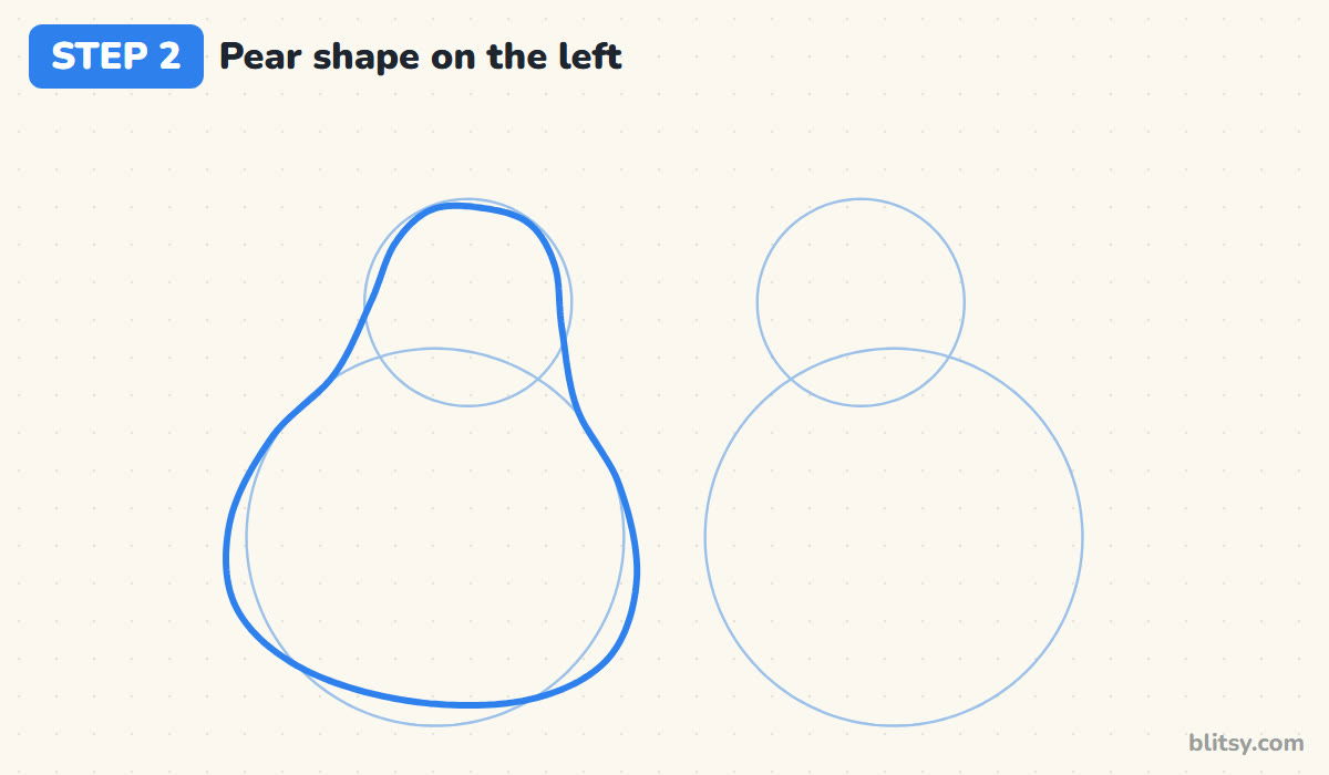 How to draw an avocado step by step step 2 - wrap a pear shape around the left circles
