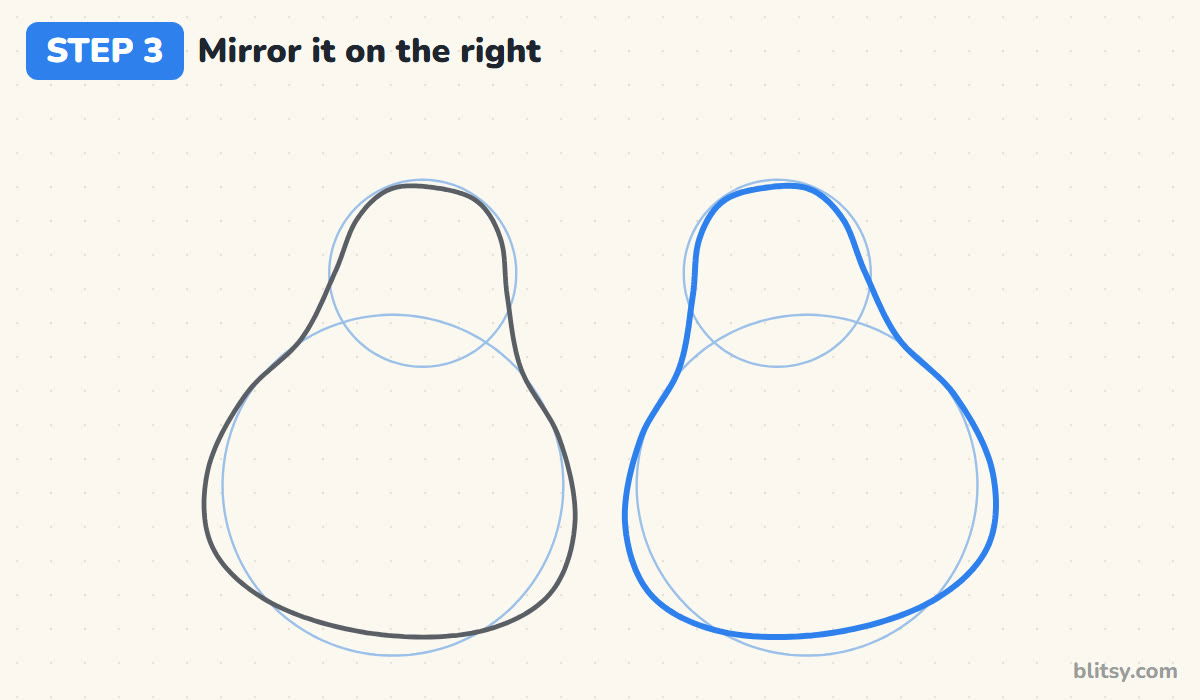 How to draw an avocado step by step step 3 - mirror the shape on the right