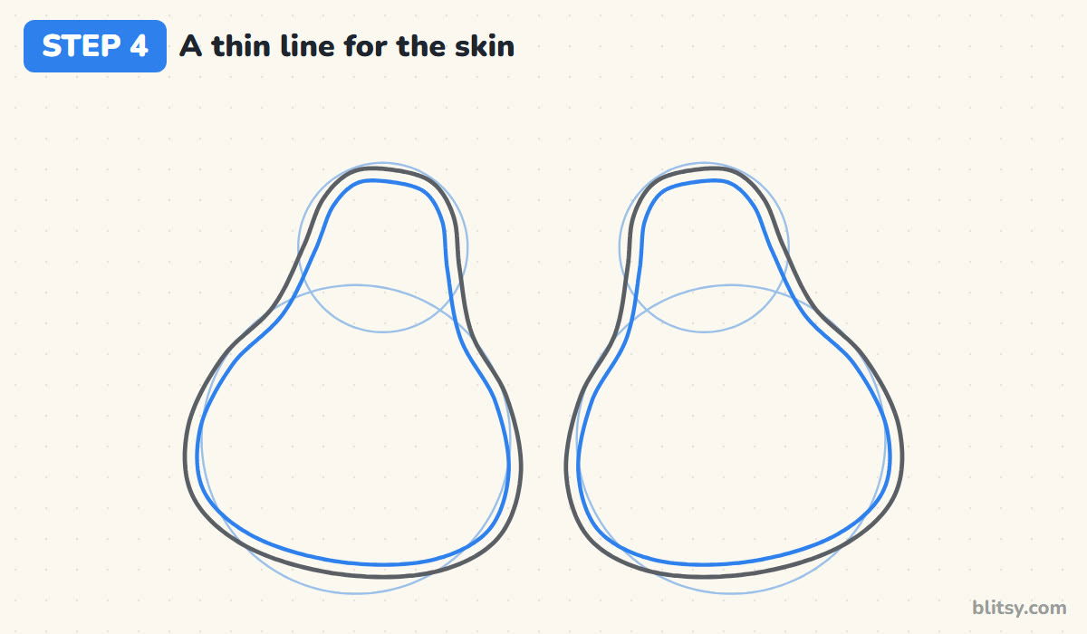 How to draw an avocado step by step step 4 - draw a thin line inside for the skin