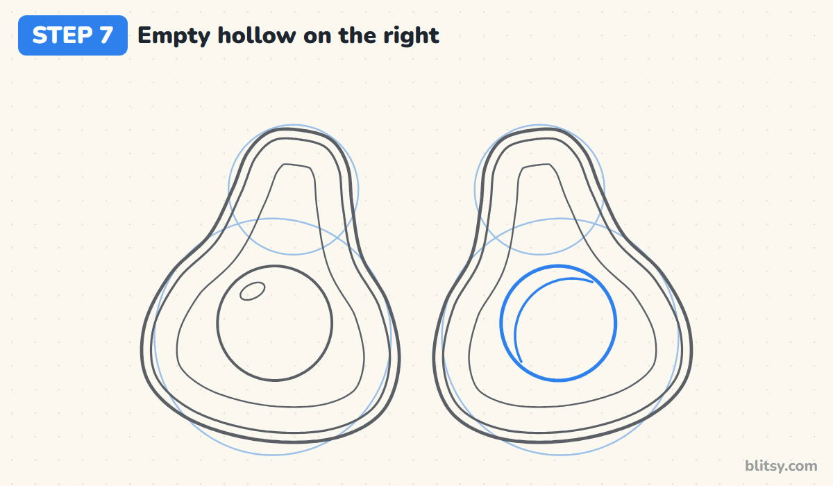 How to draw an avocado step by step step 7 - draw the empty hollow on the right