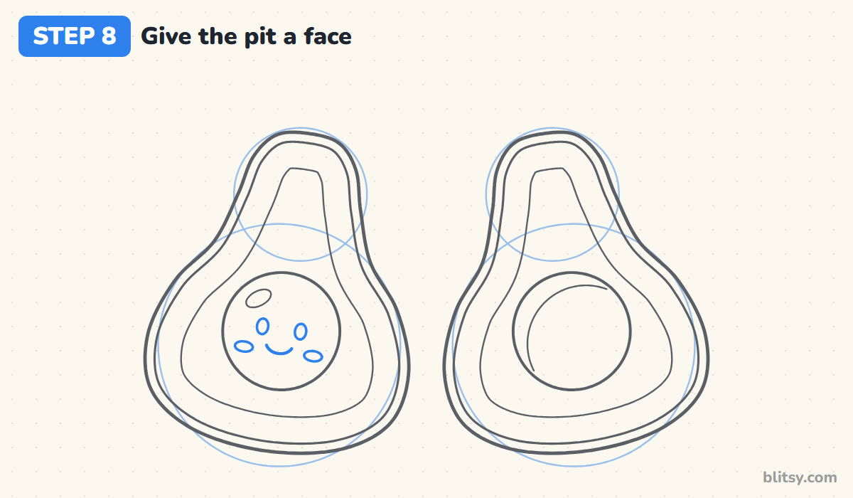 How to draw an avocado step by step step 8 - give the pit a happy face