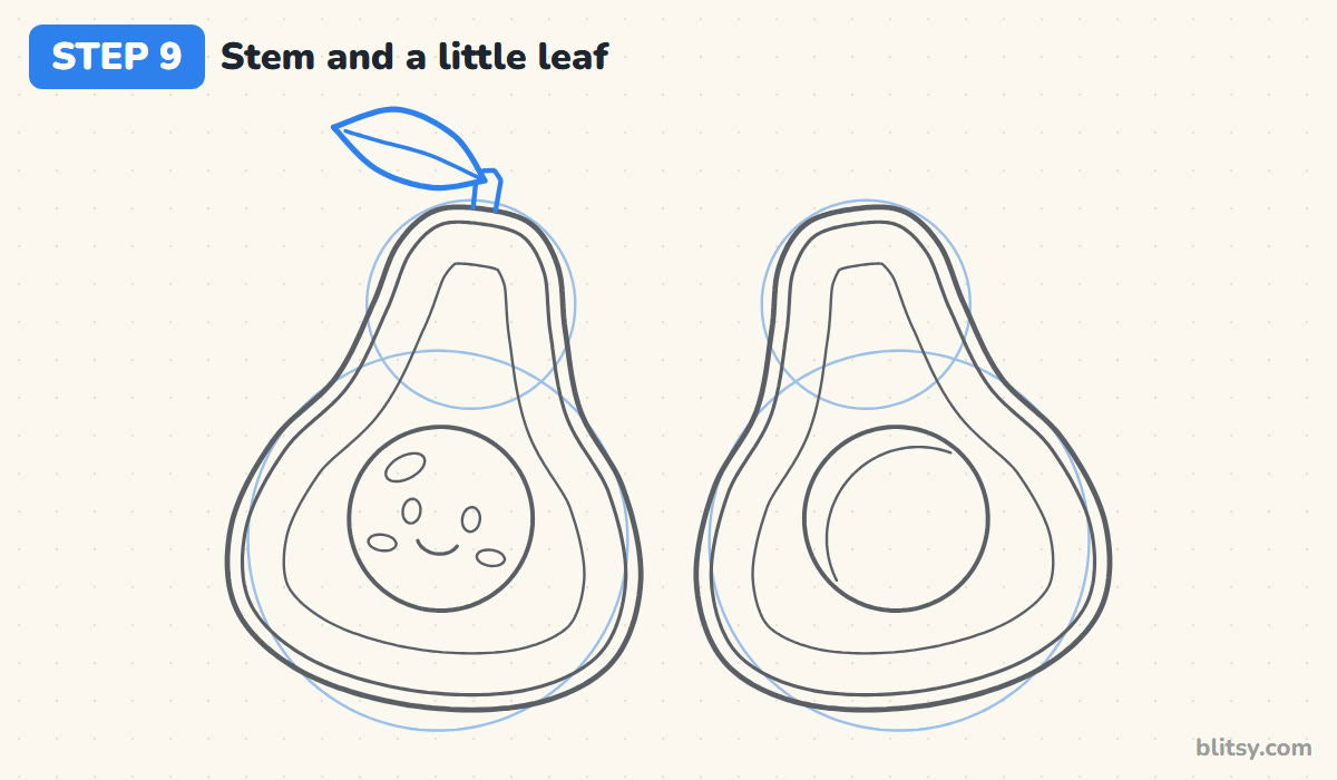 How to draw an avocado step by step step 9 - add a stem and a little leaf