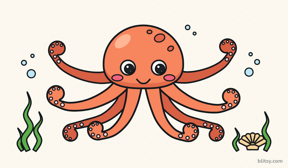 How to draw an octopus step by step - finished drawing