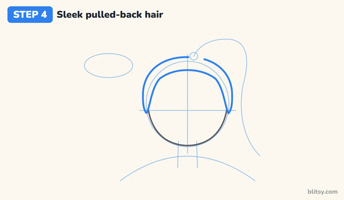 How to draw ariana grande step by step step 4 - outline the sleek pulled-back hair