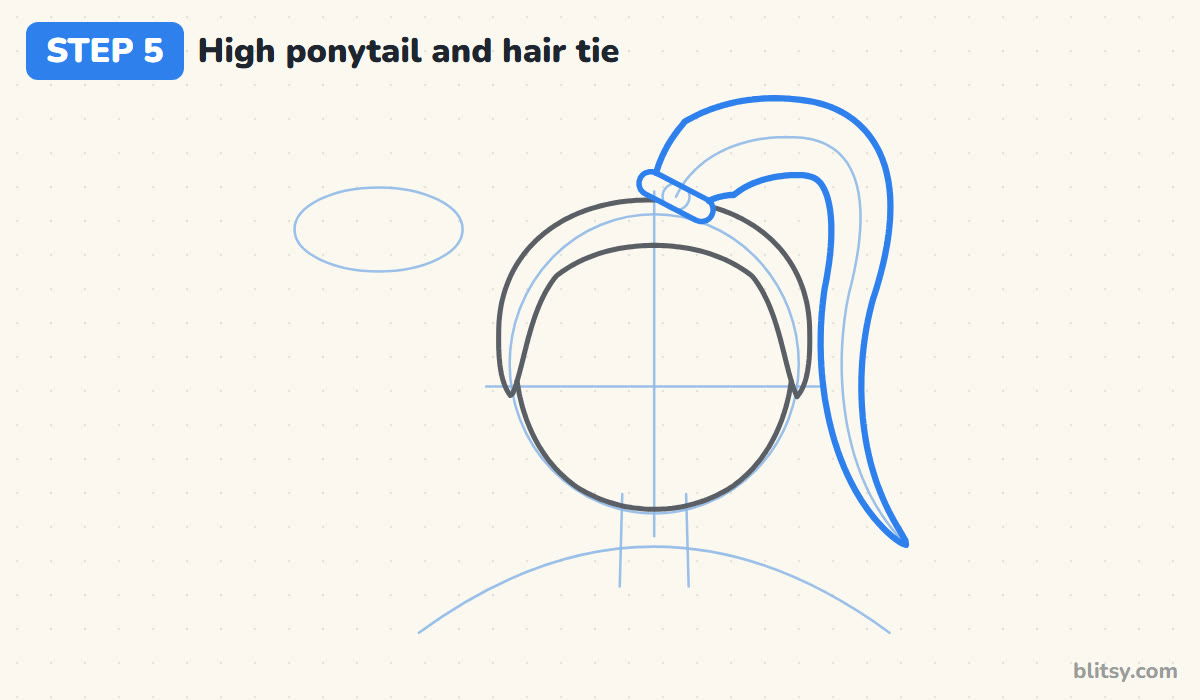How to draw ariana grande step by step step 5 - draw the high ponytail and the hair tie