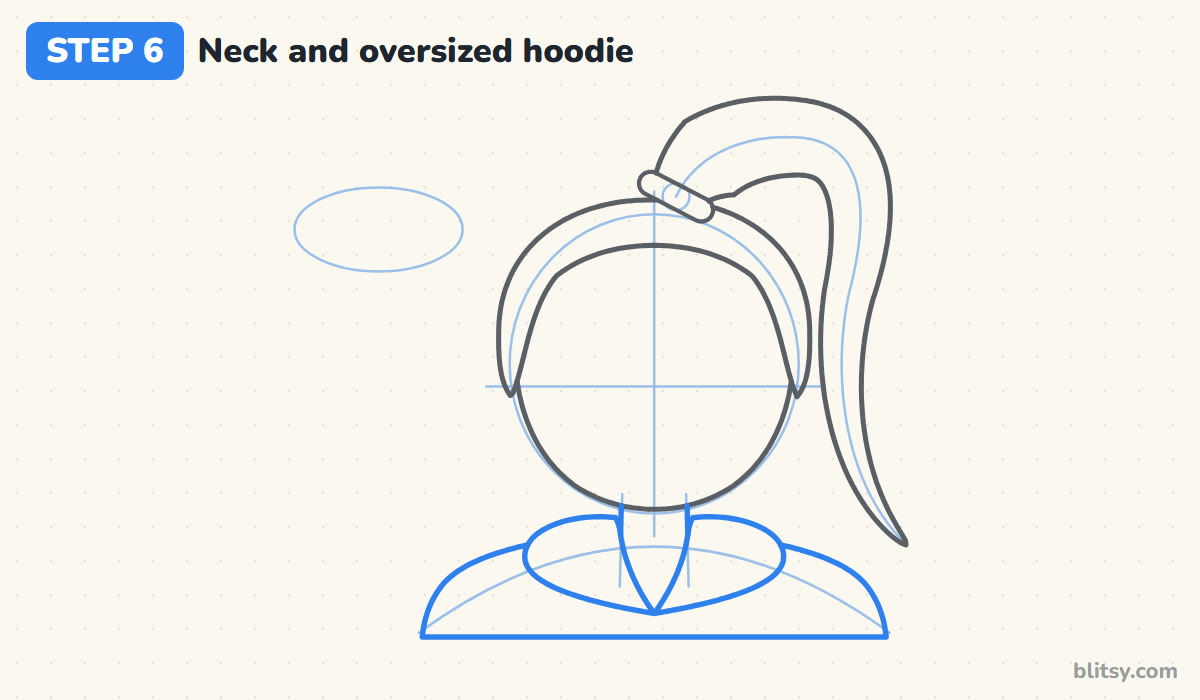 How to draw ariana grande step by step step 6 - add the neck and the oversized hoodie