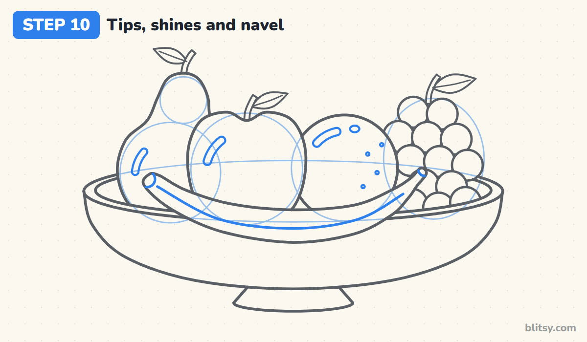 How to draw fruit step by step step 10 - finish the banana tips and add shines