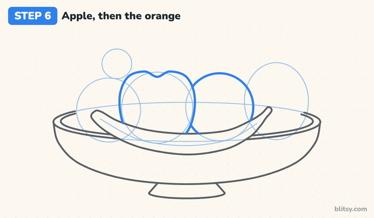 How to draw fruit step by step step 6 - shape the apple, then the orange
