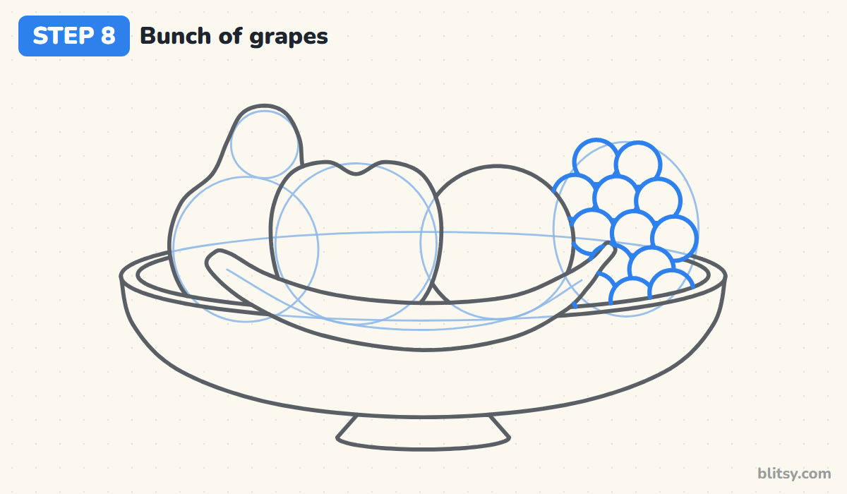 How to draw fruit step by step step 8 - fill the oval with a bunch of grapes