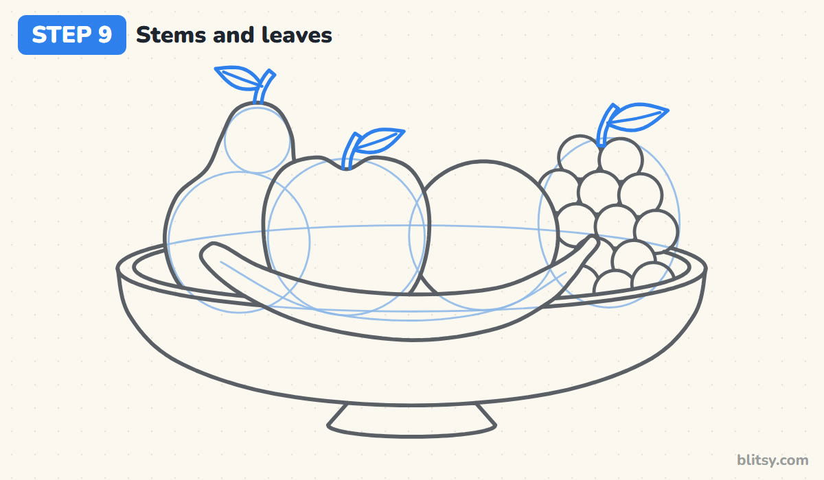 How to draw fruit step by step step 9 - add stems and leaves