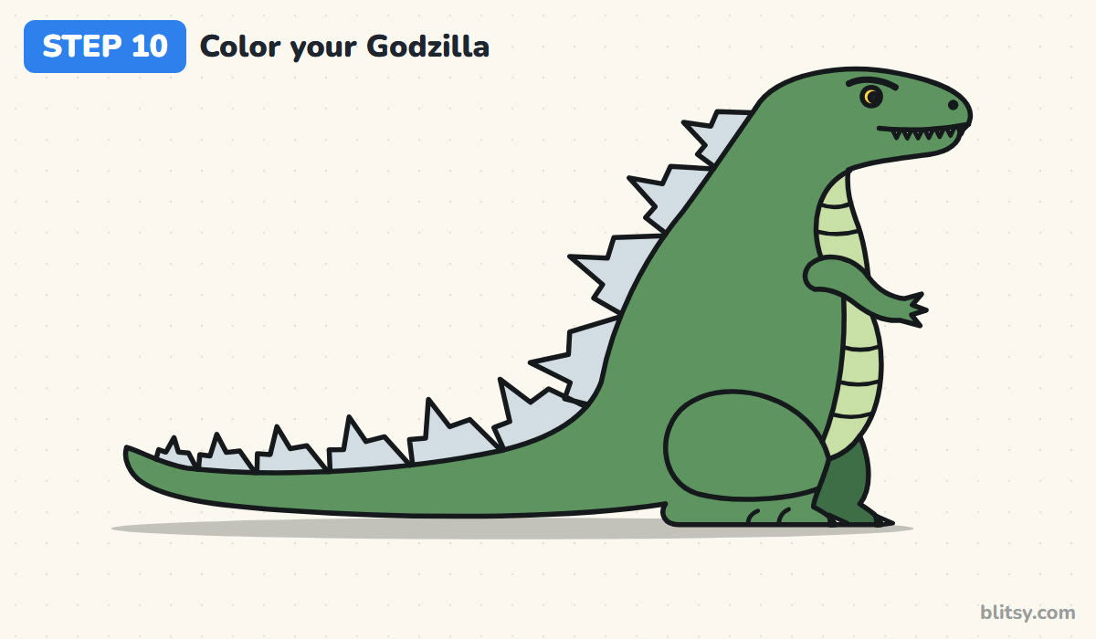 How to draw godzilla step by step step 10 - color your godzilla