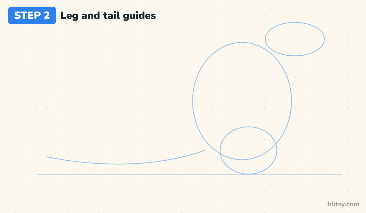 How to draw godzilla step by step step 2 - add the leg circle and tail line