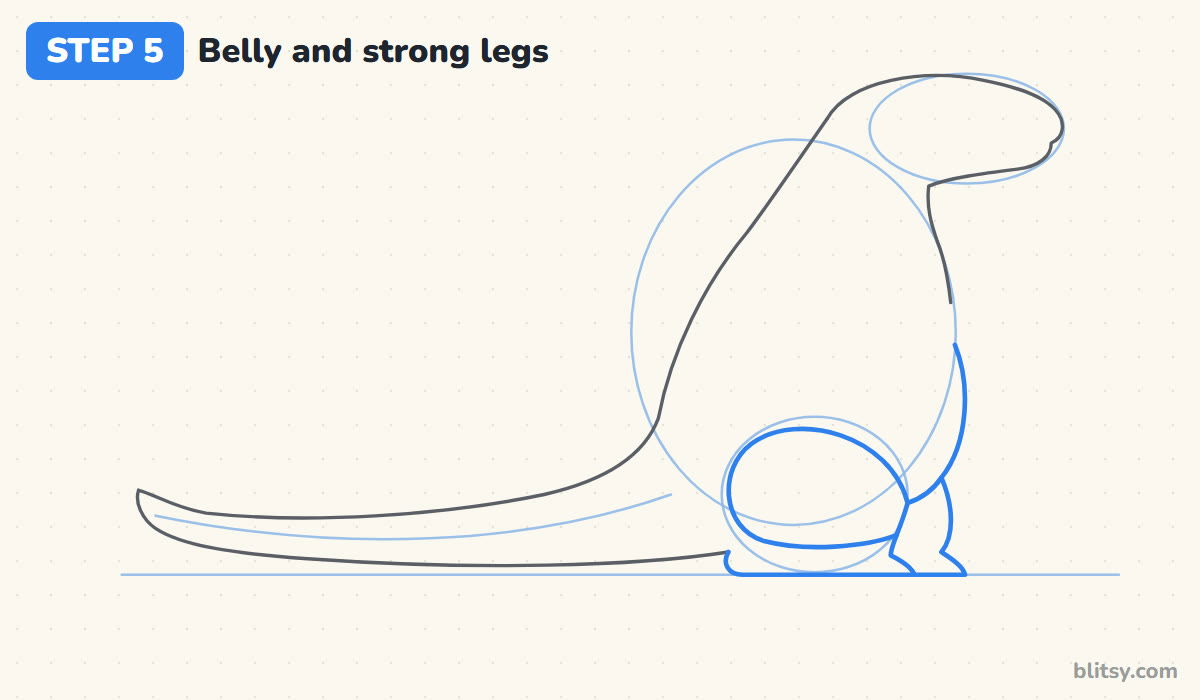 How to draw godzilla step by step step 5 - draw the belly and strong legs