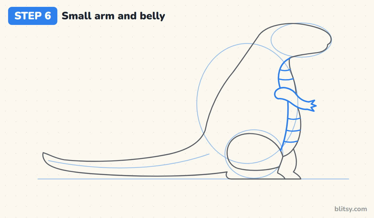 How to draw godzilla step by step step 6 - add the small arm and belly
