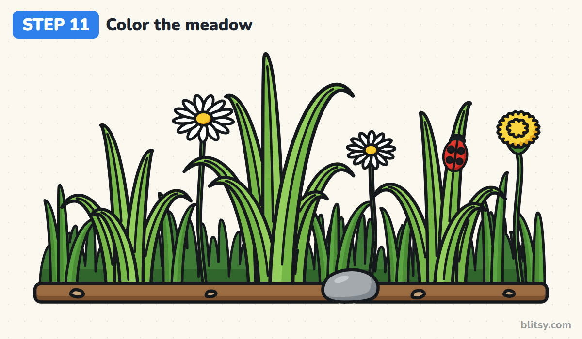 How to draw grass step by step step 11 - color the meadow
