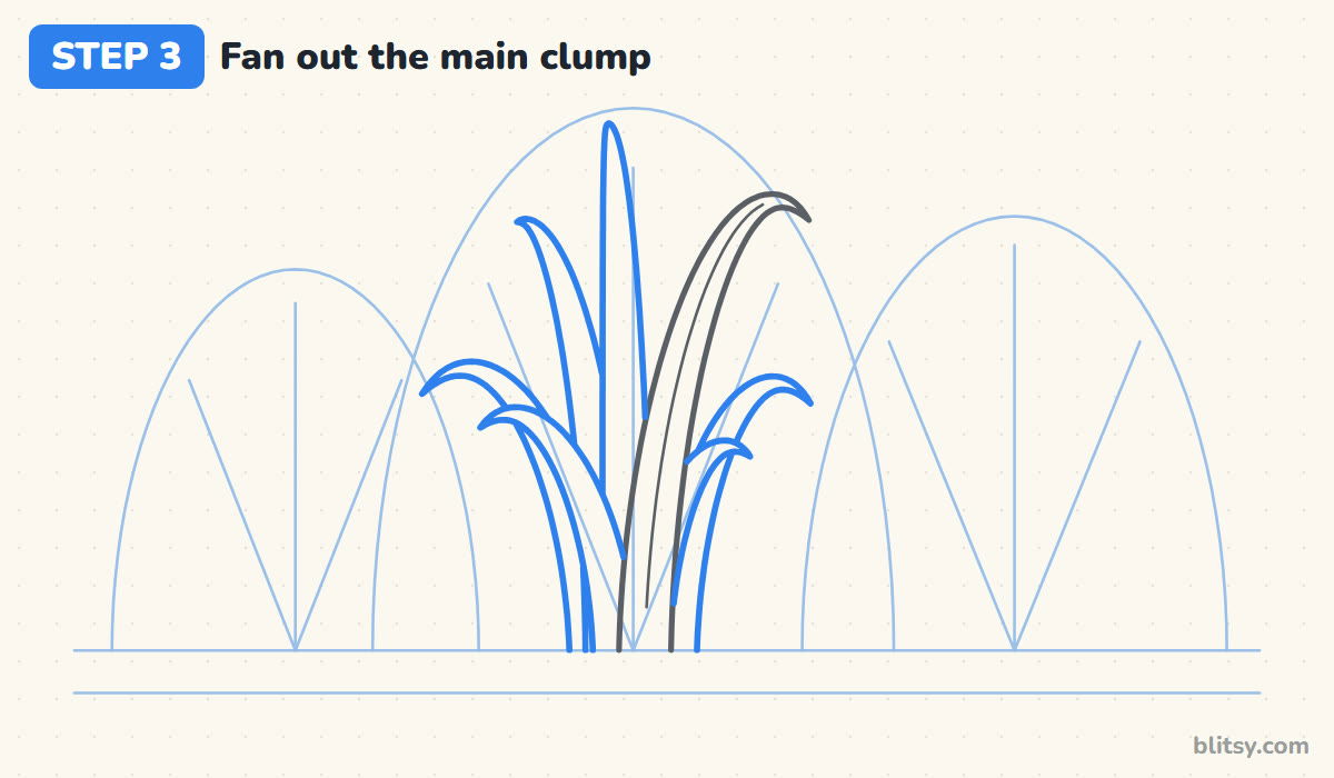 How to draw grass step by step step 3 - fan out the main clump