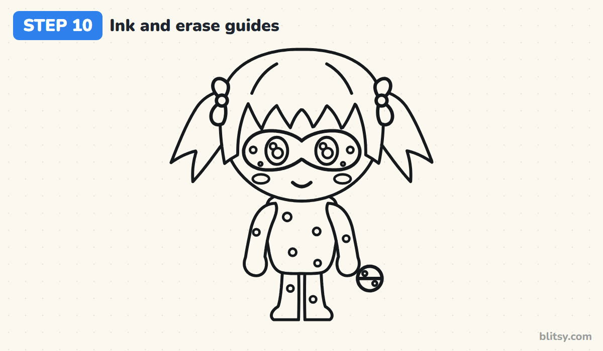 How to draw miraculous ladybug step by step step 10 - ink the drawing and erase the guides