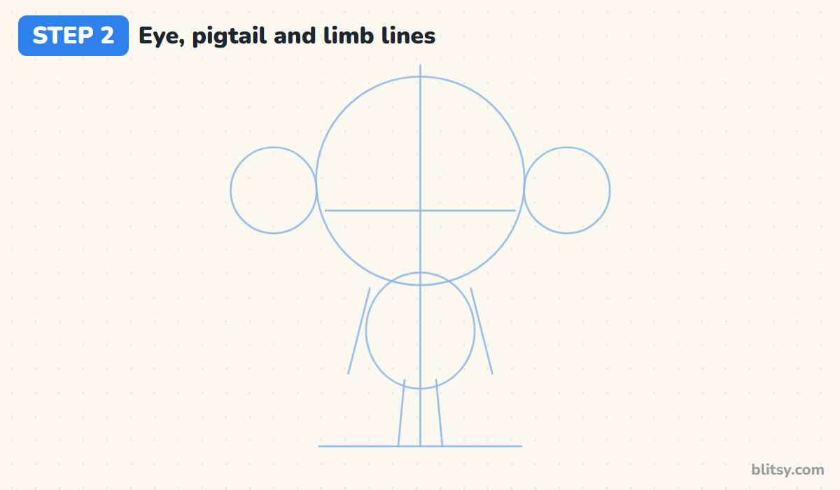 How to draw miraculous ladybug step by step step 2 - add the eye line, pigtail circles and limb lines