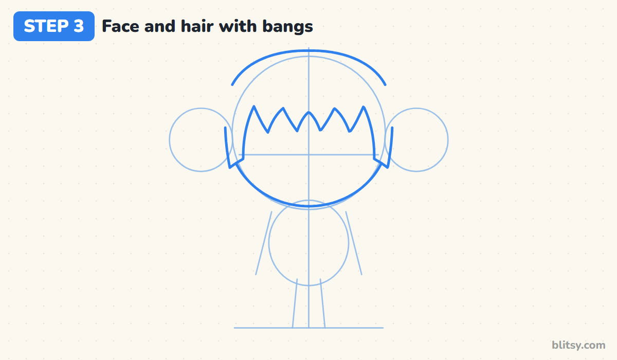 How to draw miraculous ladybug step by step step 3 - draw the face and the hair with bangs