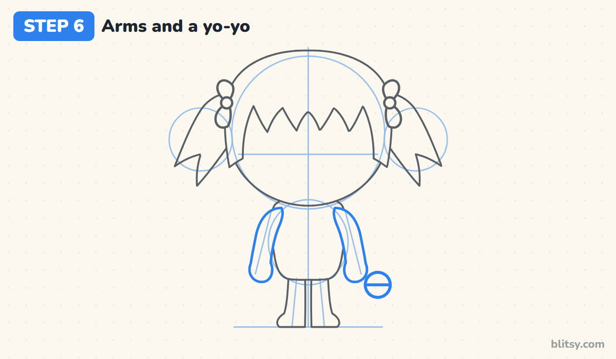 How to draw miraculous ladybug step by step step 6 - add the arms and a yo-yo