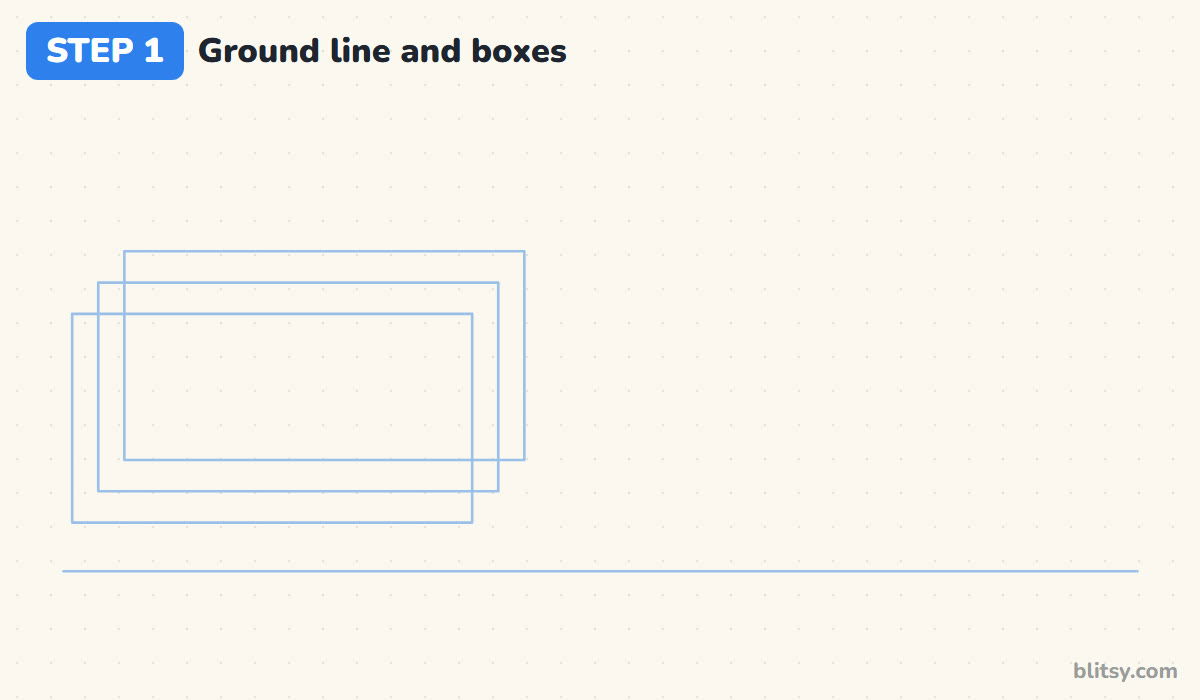 How to draw money step by step step 1 - draw a ground line and three offset boxes