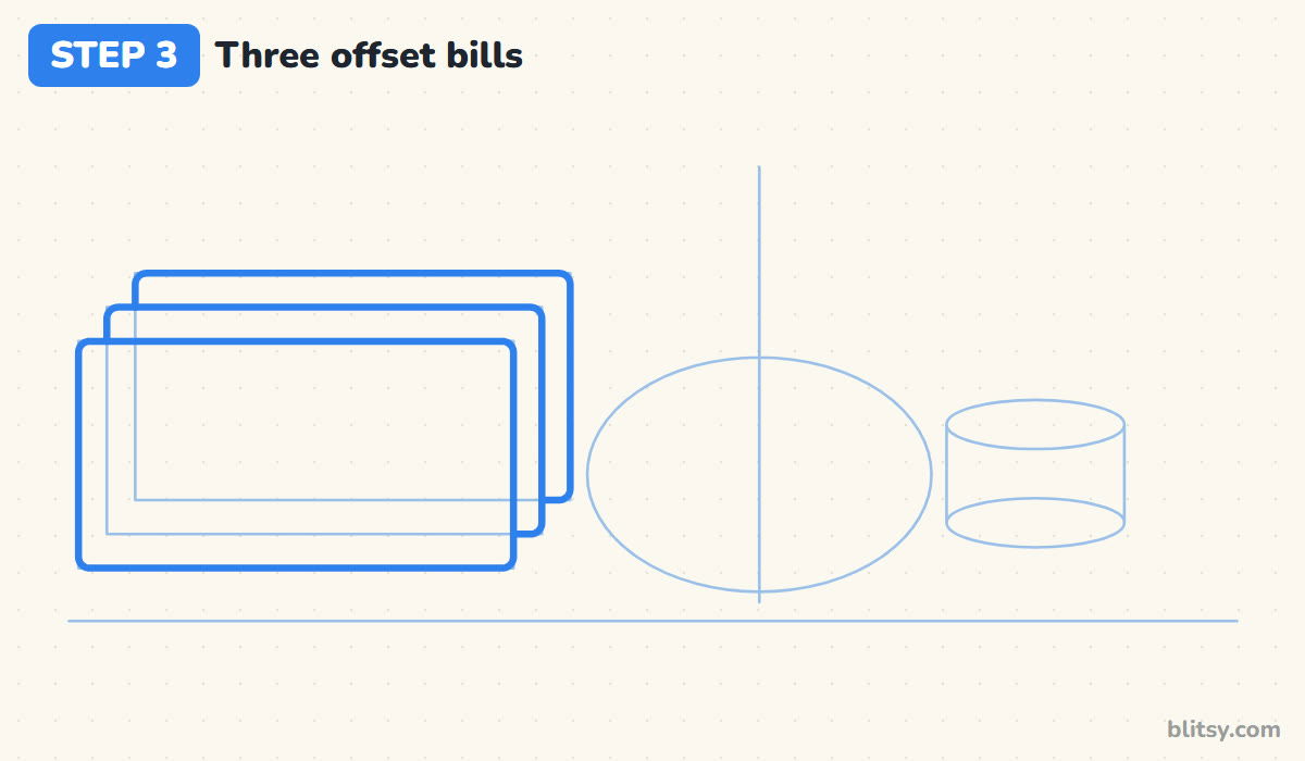 How to draw money step by step step 3 - outline the three stacked bills