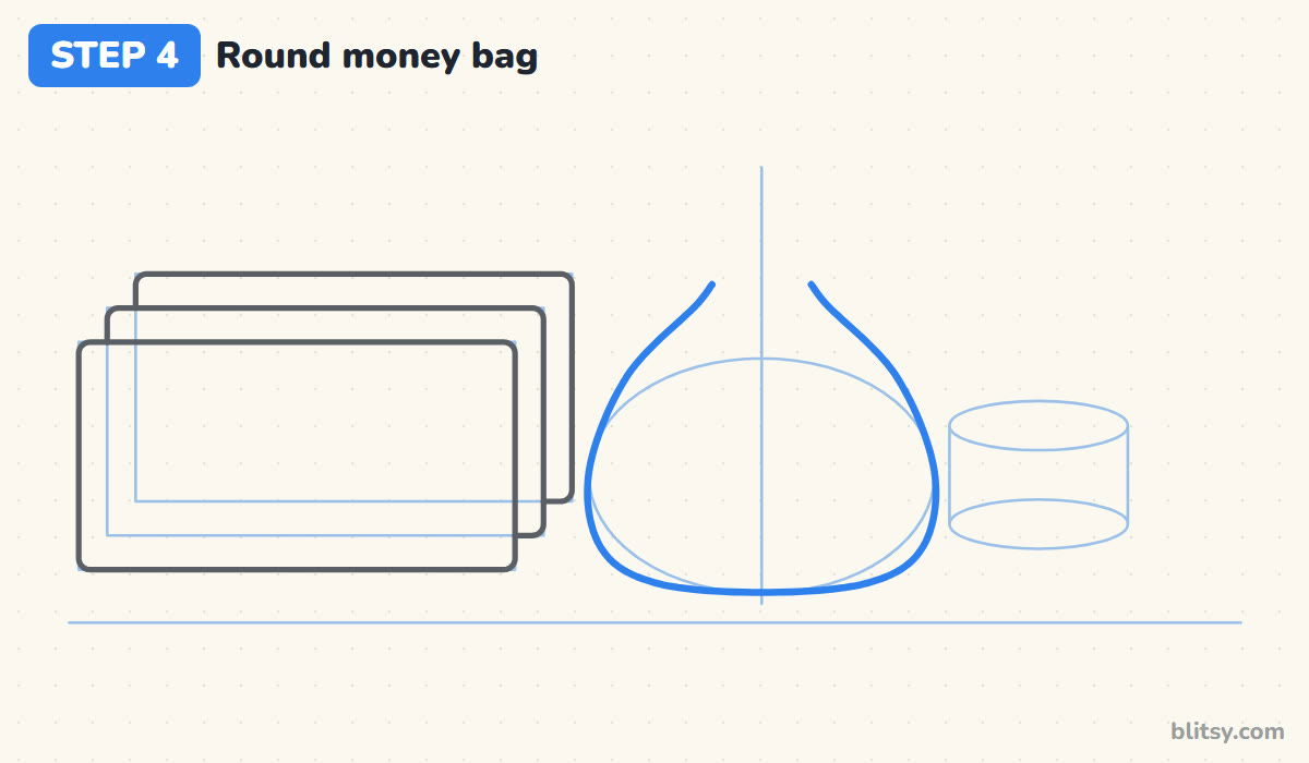 How to draw money step by step step 4 - draw the round money bag